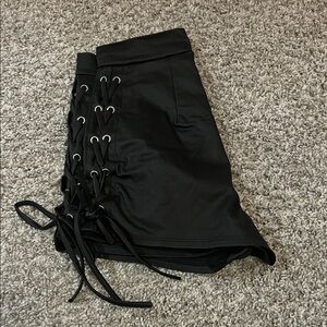 Windsor Black High Waist Lace-Up Side Shorts